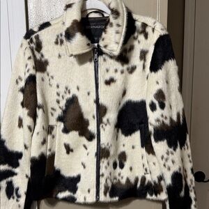 Bernardo Black and Brown Patterned Faux Fur Jacket